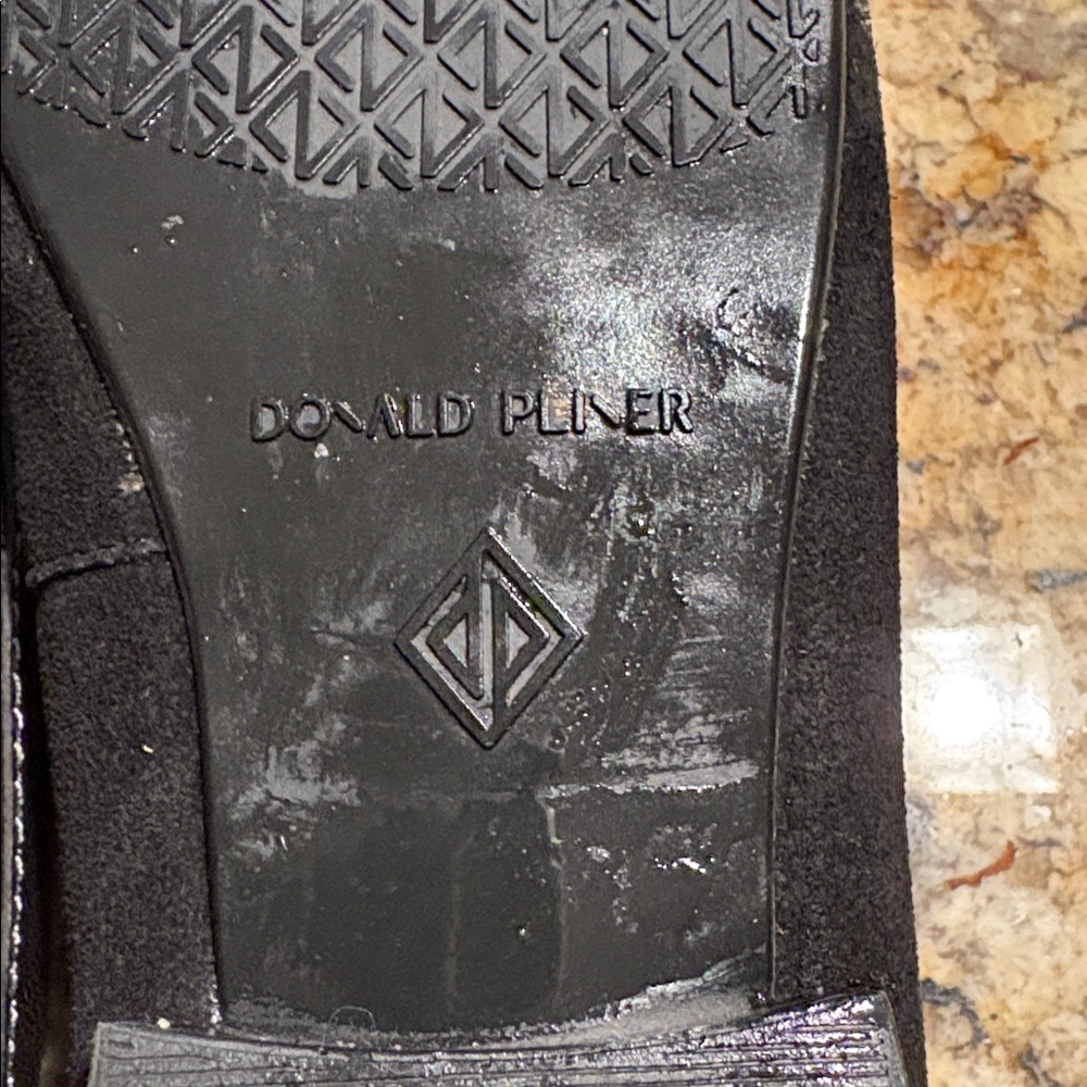 Donald J. Pliner Black Suede Penny Loafers with Metallic Accent - Picture 3 of 5